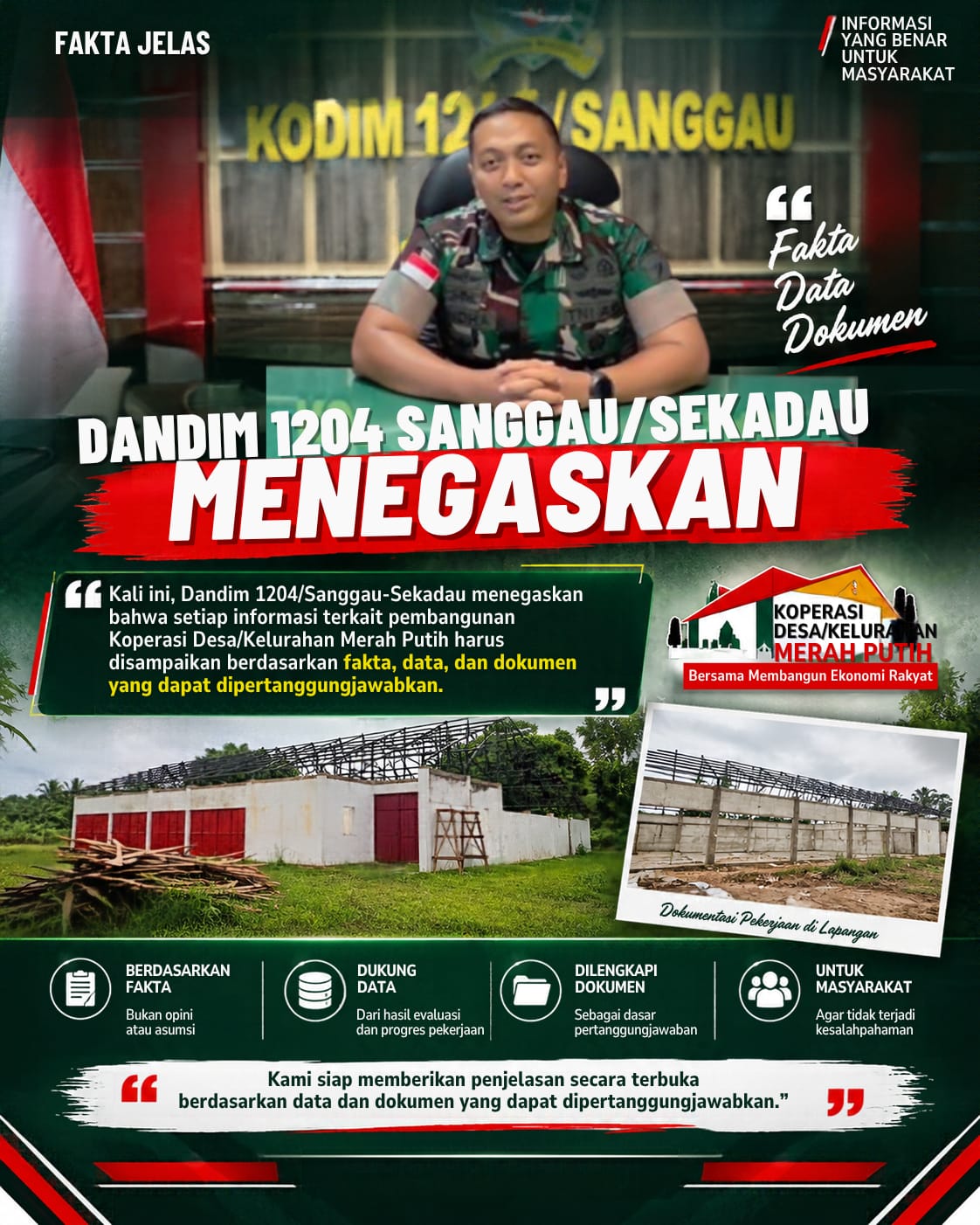Kodim 1204/Sanggau Klarifikasi Pekerjaan KDKMP yang Belum Rampung, Tekankan Evaluasi dan Pertanggungjawaban